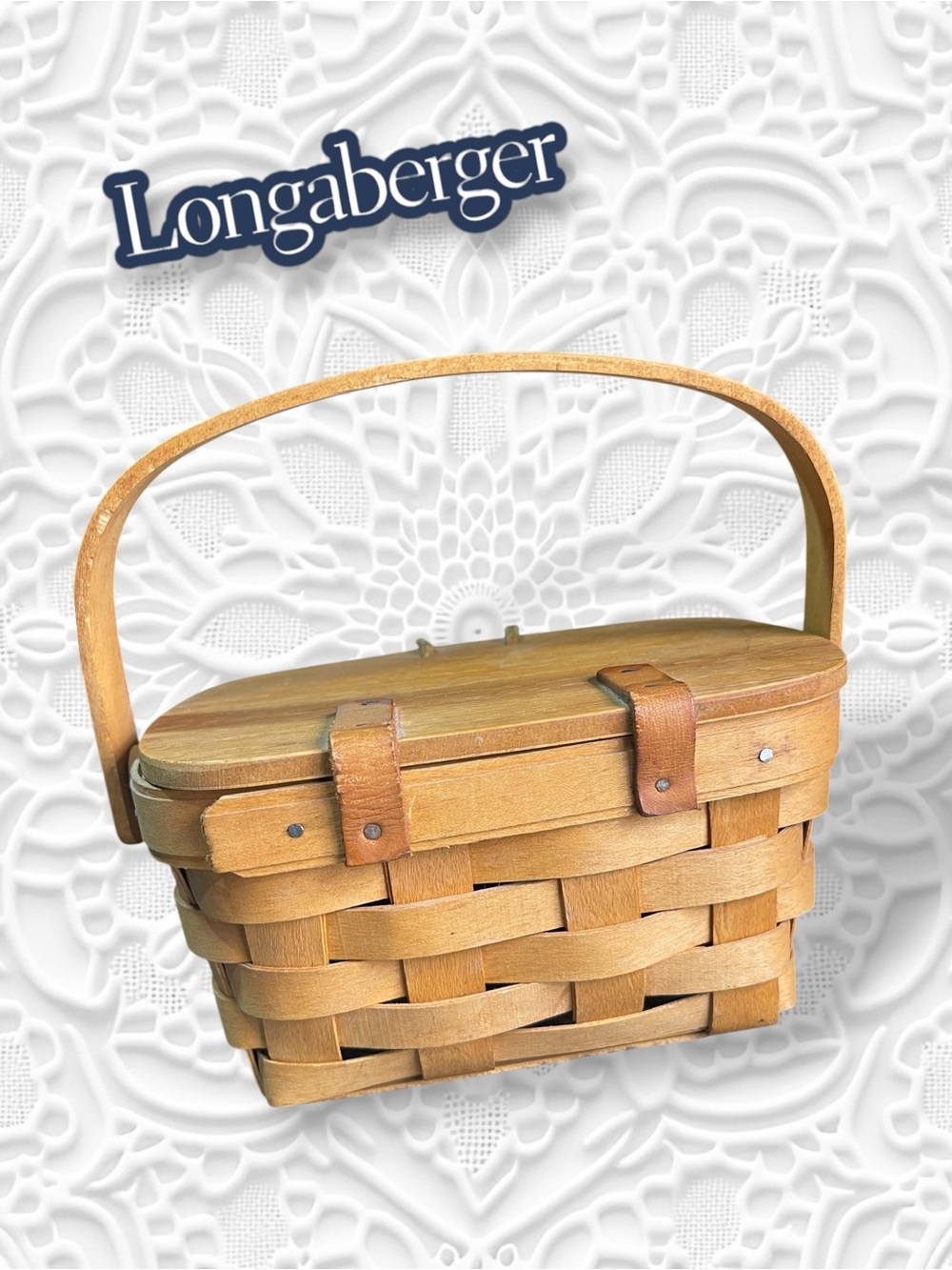 Vintage 1995 Longaberger Kiddie Basket Purse, Swing Handle & Leather Hinges - Picture 3 of 14